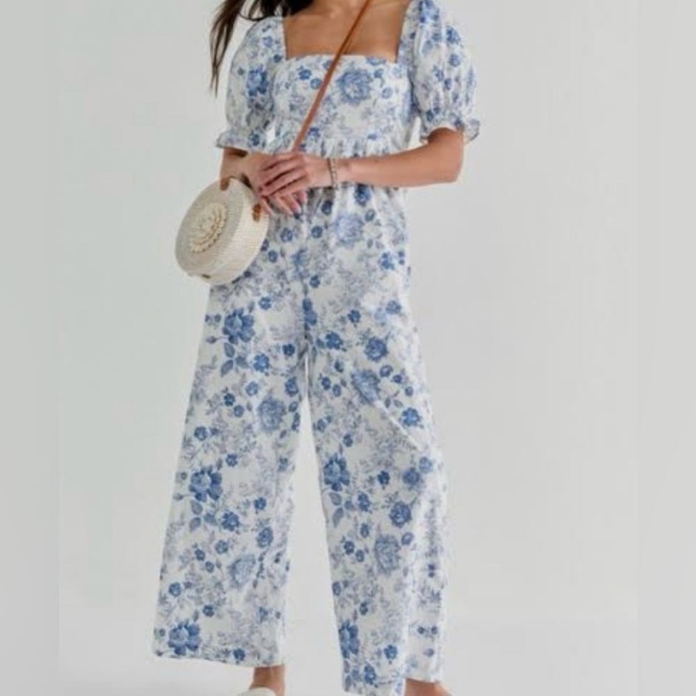 FRANCESCAS Long Floral Romper with Puff Sleeves